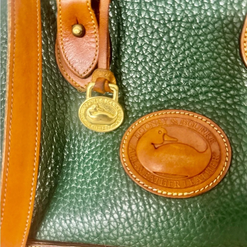 Dooney & Bourke AWL Zip Dome Satchel Forest Green British Tan Leather Bag USA